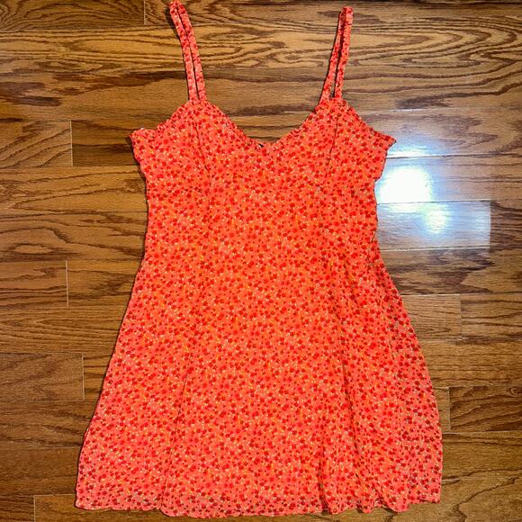 NWT Wild Fable Chiffon Vibrant Orange Floral Slip Mini Dress Size Medium - Picture 10 of 14